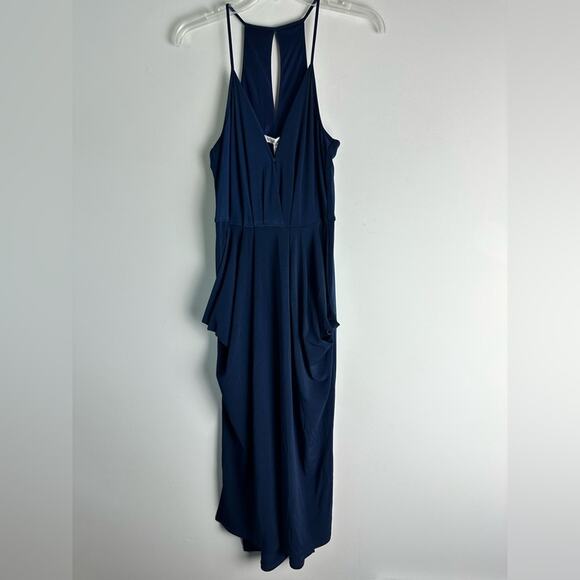BCBGeneration Dress Draped Navy Blue Pleated Midi Spaghetti Straps Pockets Med - Picture 3 of 15
